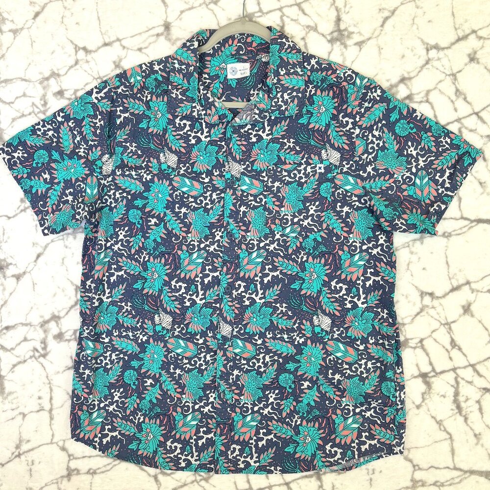 HURLEY Dreamscape Shirt Men’s XL Purple Turquoise Skulls Feathers Skeleton